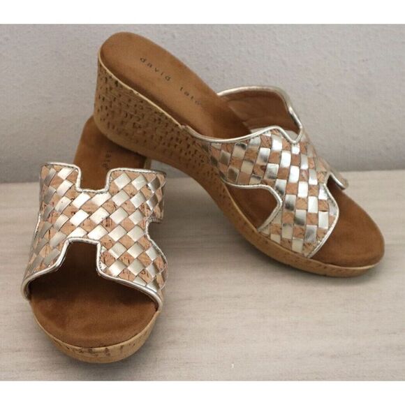David Tate NWS23-444 Women's Sz 8.5M Cork/Platinum Nappa Moderno Sandals - Picture 1 of 12